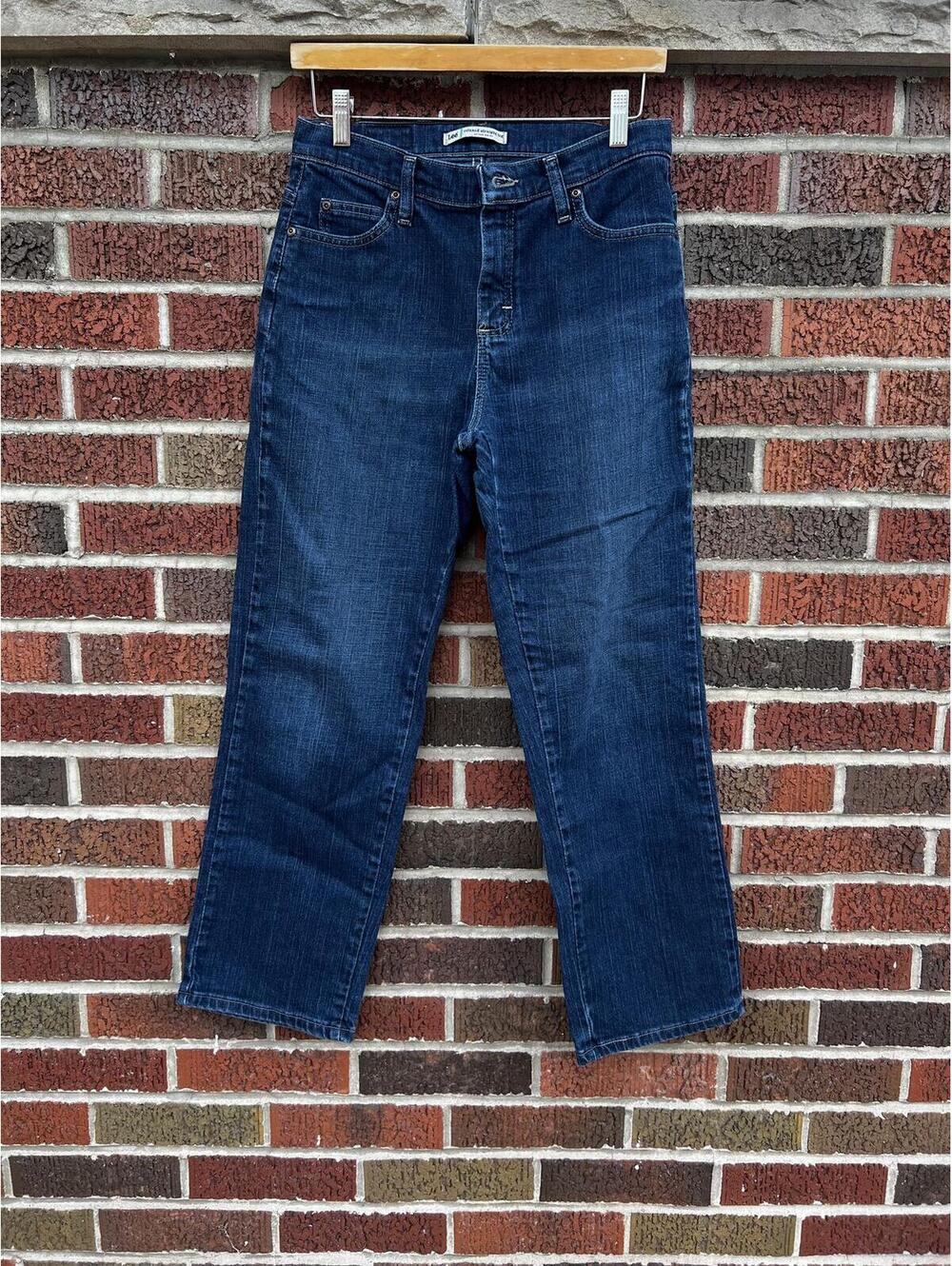 Lee Dark Denim Mid Rise Straight Leg Jeans